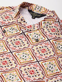 SOJANYA Men Black & Off-White Solid Kurta with Churidar & Jacket