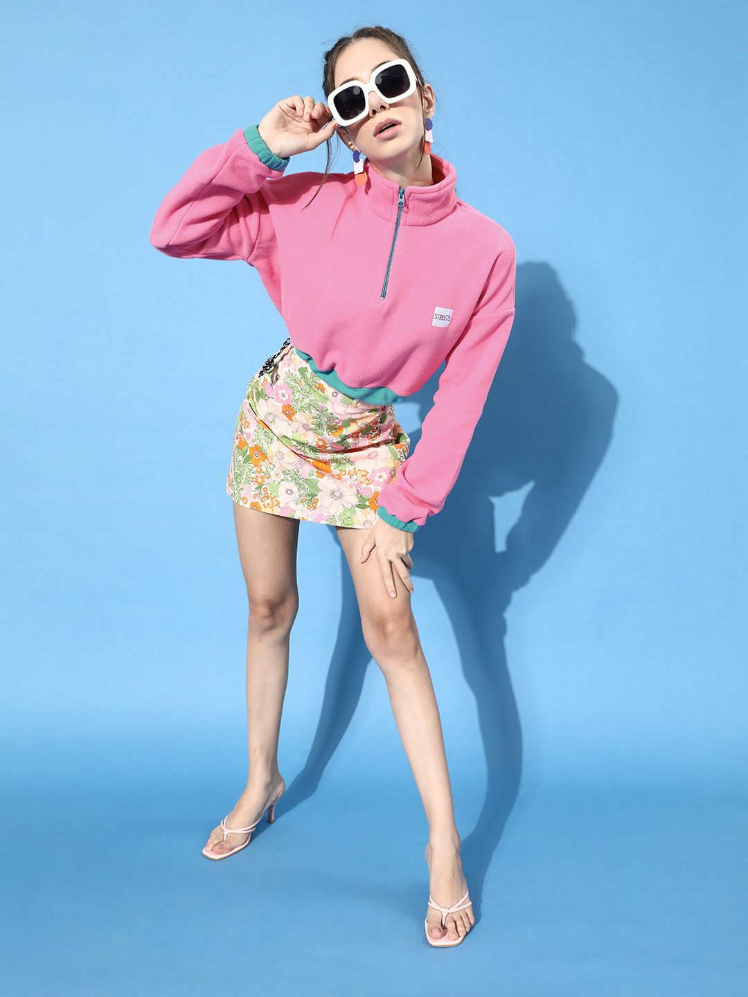 STREET 9 Women Pretty Pink Solid Cropped Sweatshirt