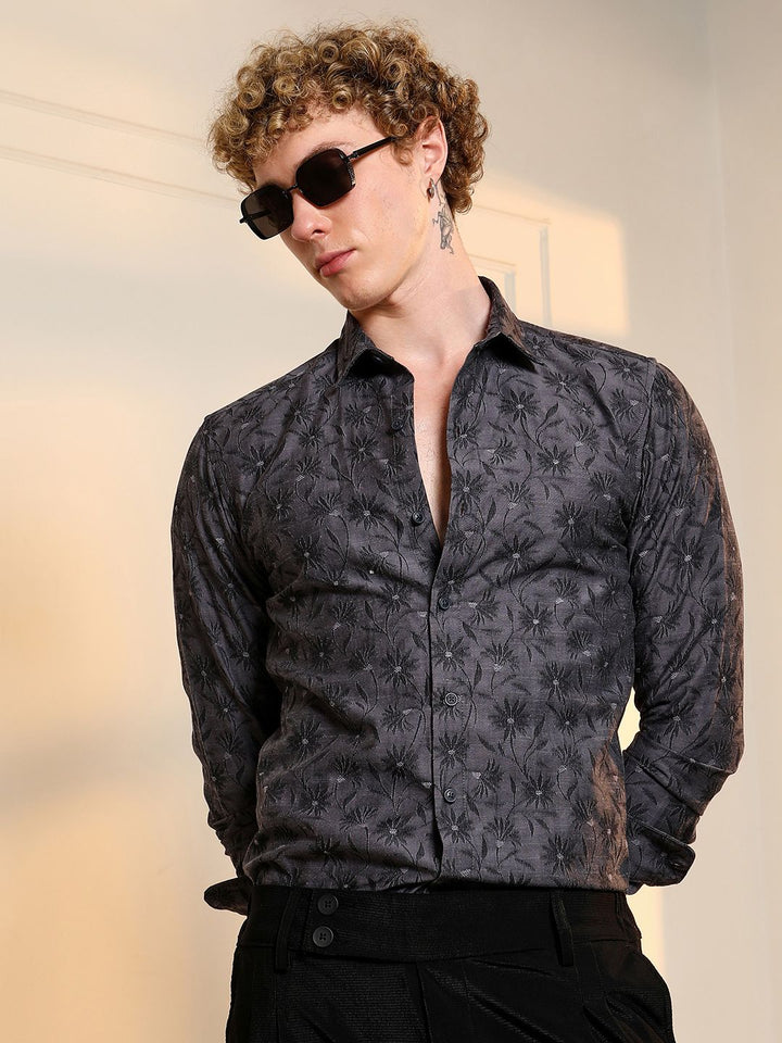 Campus Sutra Comfort Floral Printed Spread Collar Casual Shirt