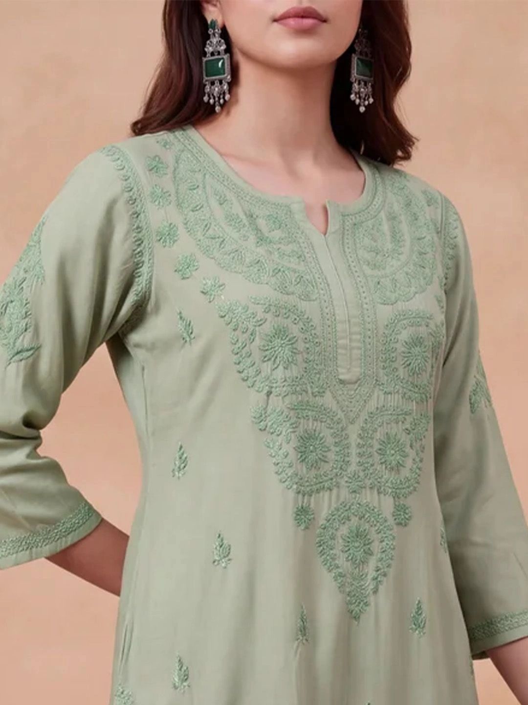 Rumah Wanita Chikankari Motif Etnik Sulam Benang Kerja Kurta