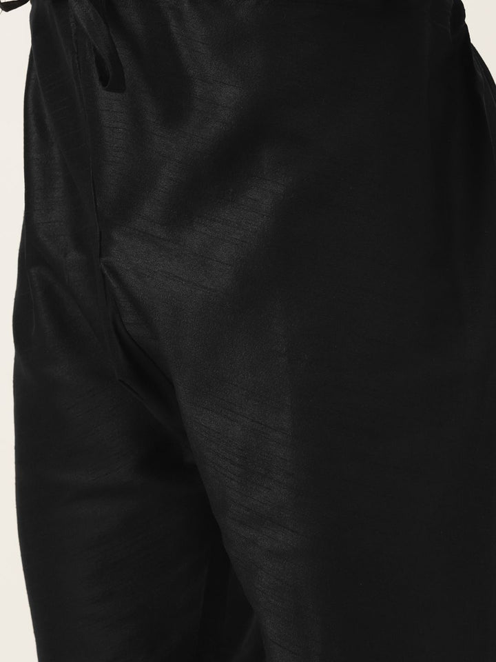 SOJANYA Men Black & Yellow Kurta with Churidar & Printed Jacket