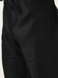 SOJANYA Men Black & Yellow Kurta with Churidar & Printed Jacket