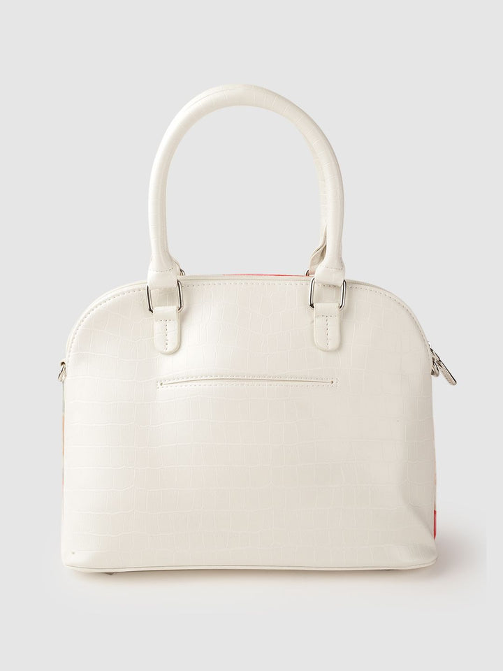 Lino Perros Pink & Off White Floral Printed PU Structured Handheld Bag