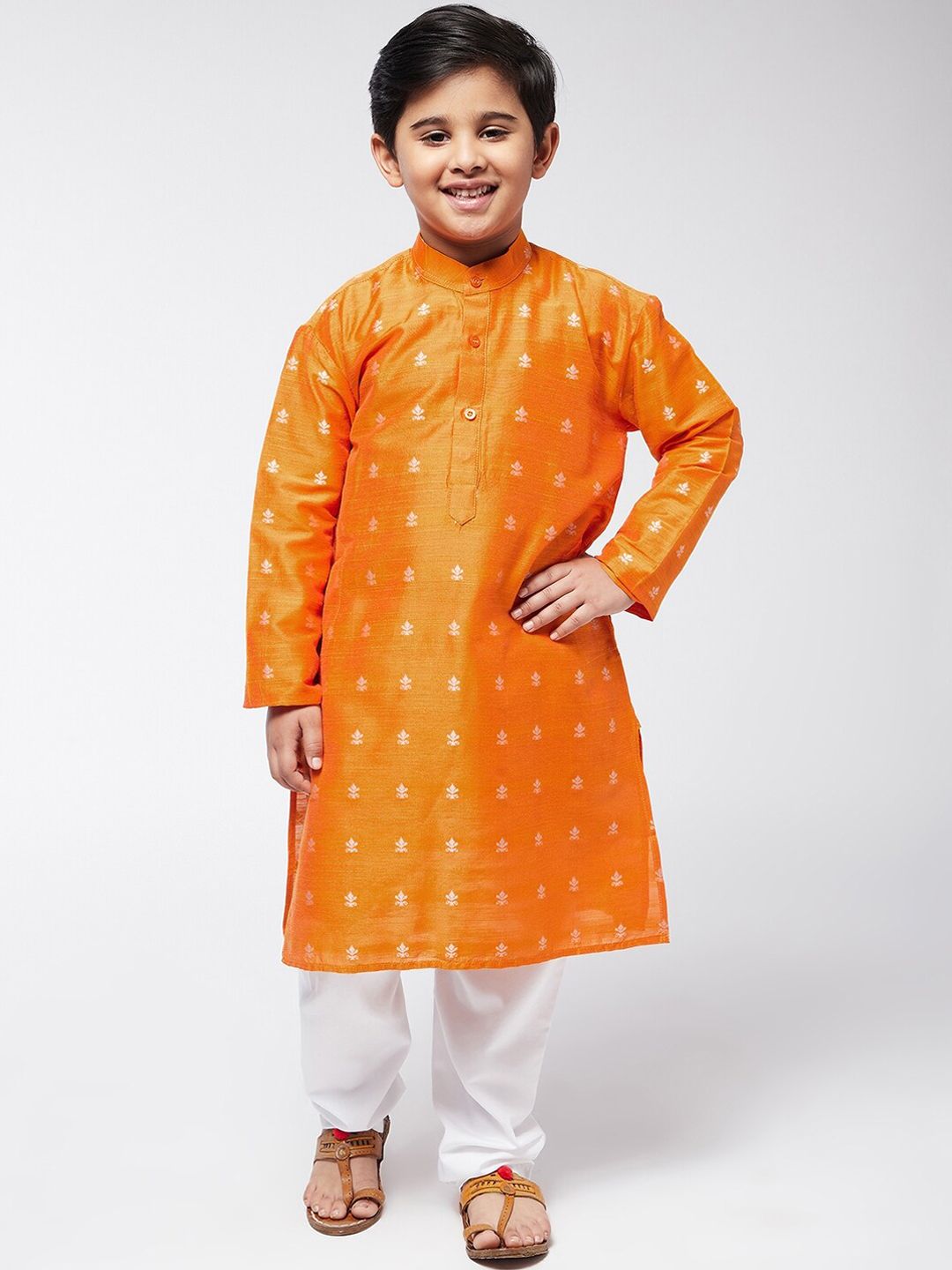 SOJANYA Boys Orange Ethnic Motifs Thread Work Kurta