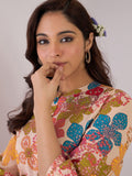 Indo Era Floral Printed Mandarin Collar Pure Cotton A-Line Kurta With Trouser