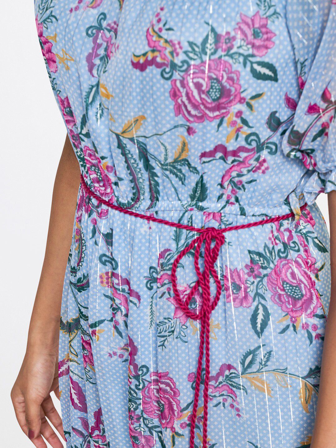 Global Desi Floral Printed Belted Maxi Dress