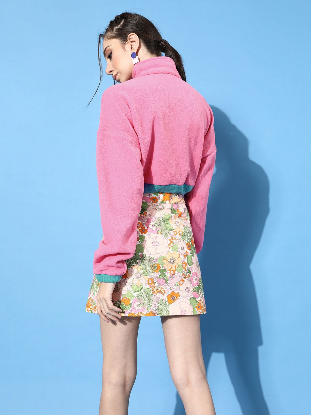 STREET 9 Women Pretty Pink Solid Cropped Sweatshirt