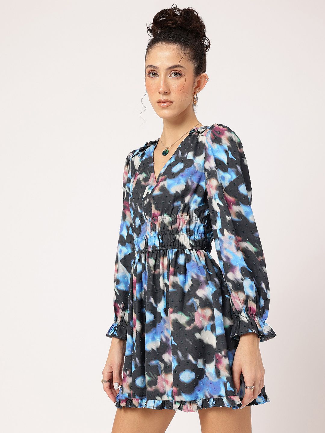 DressBerry Faded Dreams Dobby Weave Smocked A-Line Dress