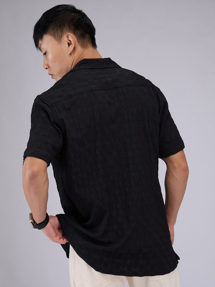 VASTRADO Men Classic Cuban Collar Textured Oversized Casual Shirt
