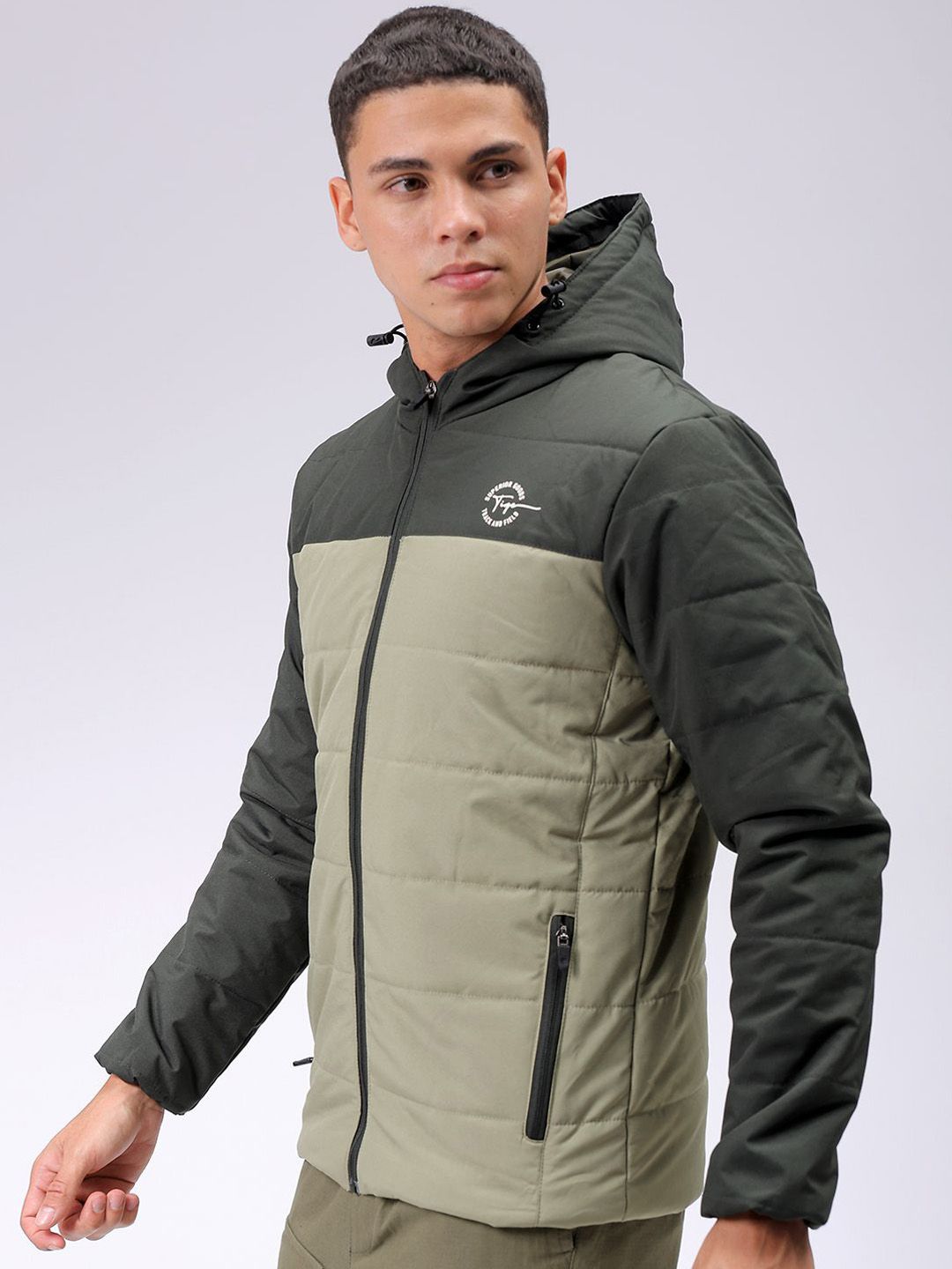 The Indian Garage Co Men Hooded Colourblocked Slim Fit Puffer Jacket