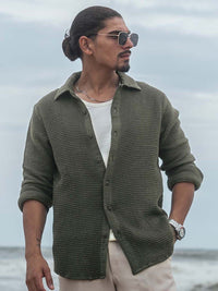 Powerlook Men Spread Collar Micro Checked Cotton Canvas Casual Shirt