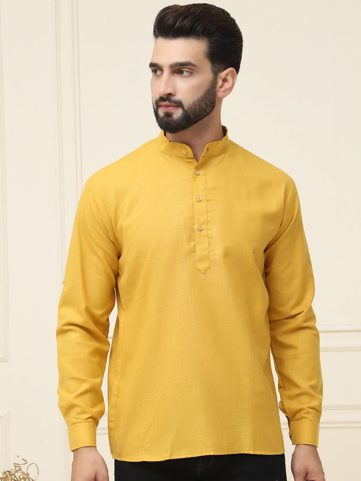 SOJANYA Lelaki Mustard Kuning Solid Kurta Lurus
