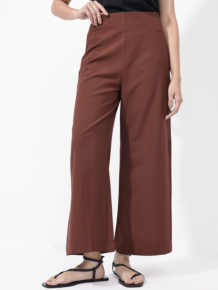 RAREISM Women Flared High-Rise Parallel Cotton Trousers