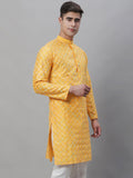 SOJANYA Geometrik Sulam Benang Kerja Sutera Cotton Kurta