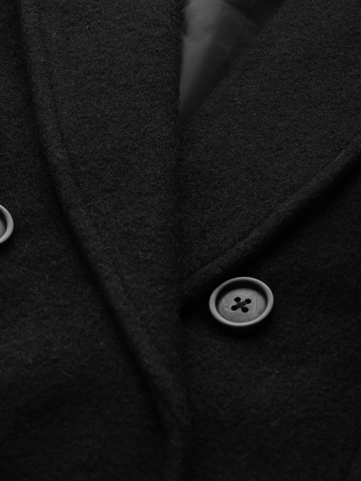 all about you Luxe Collection Women Black Solid Double Breasted Longline Trench Coat