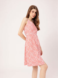 DressBerry Hot Stripes Strap Up Pleated A-Line Dress