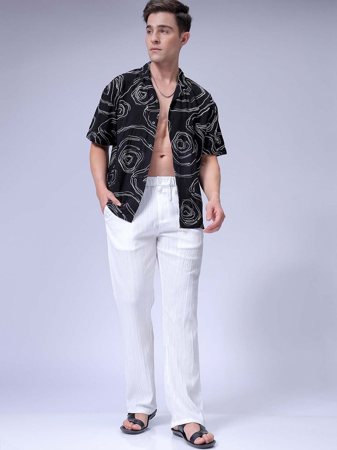 The Indian Garage Co Men Textured Loose Fit Mid-Rise Regular Trousers
