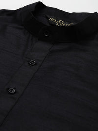 SOJANYA Men Black Solid Kurta with Churidar & Nehru Jacket