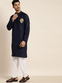 Anug by SOJANYA Men Navy Blue Patchwork Kurta