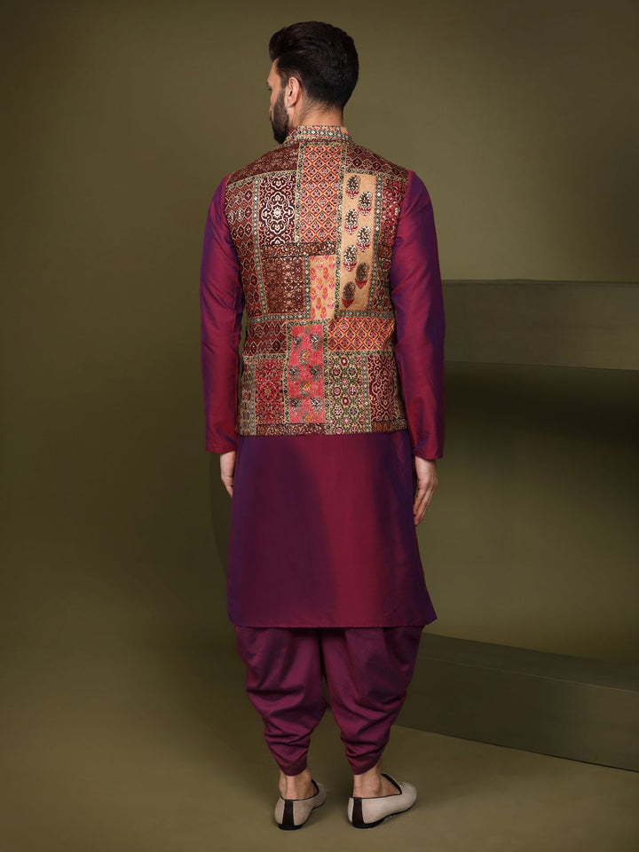 KISAH Men Abstract Printed Regular Fit Kurta Jacket Dhoti Set