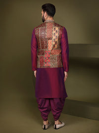 KISAH Men Abstract Printed Regular Fit Kurta Jacket Dhoti Set
