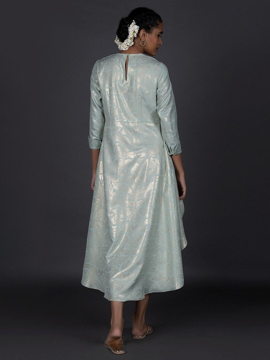W Green Ethnic A-Line Midi Dress