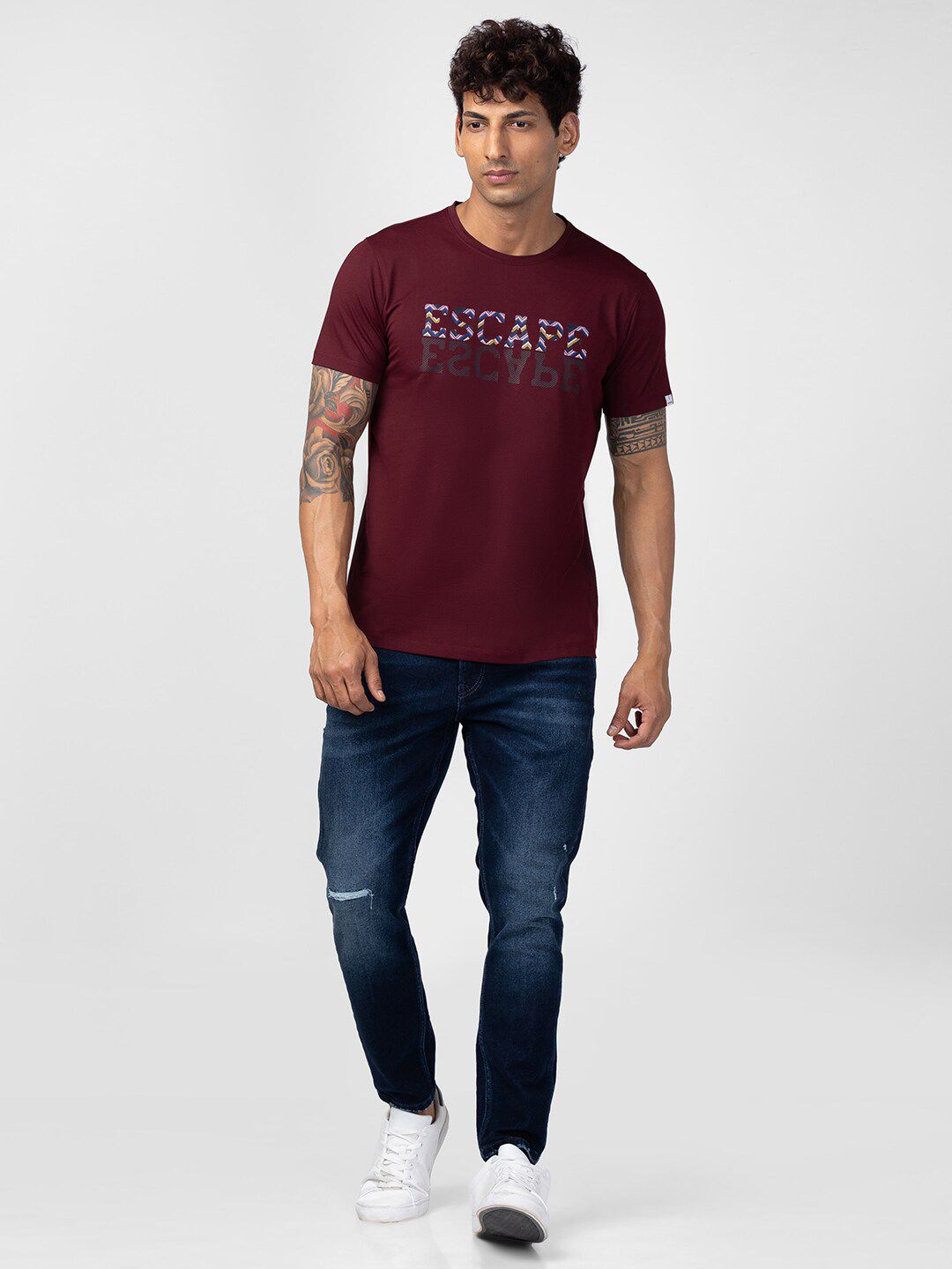 SPYKAR Men Typography Printed Slim Fit Cotton T-shirt