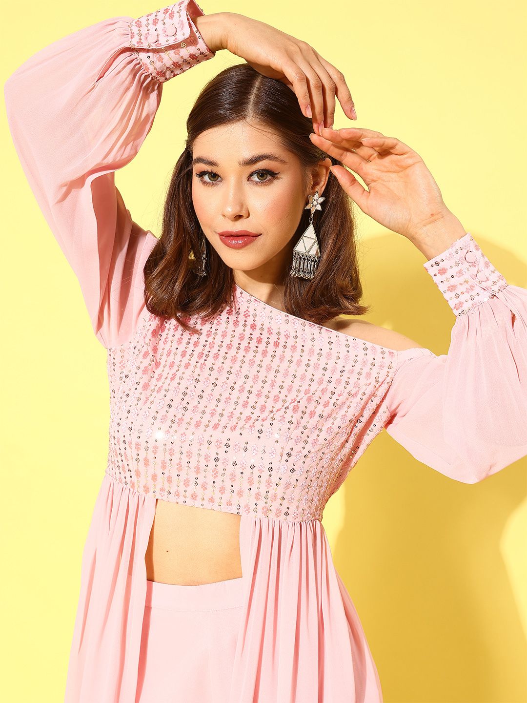 Libas Pink Embellished Tunic & Palazzos
