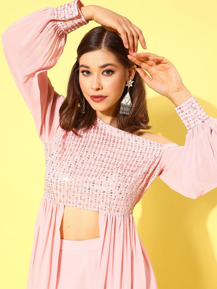 Libas Pink Embellished Tunic & Palazzos