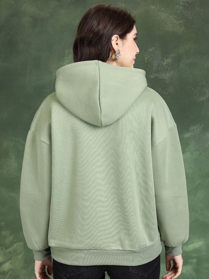 Tokyo Talkies Green Typography Printed Hooded Sweatshirt