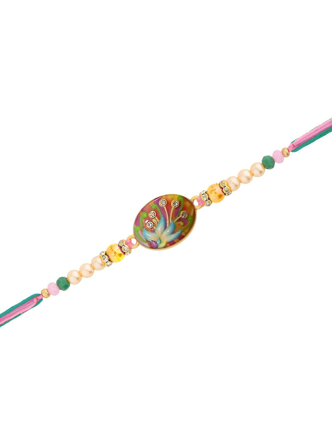 Voylla Enameled Floral Bhaiya Bhabhi Rakhi Set