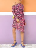 DressBerry Floral Frenzy Printed One Shoulder Net Sheath Dress