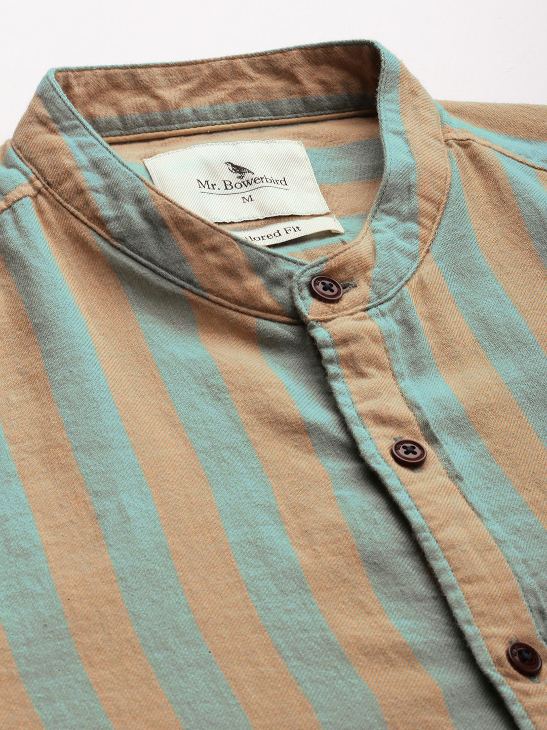 Mr Bowerbird Men Brown Tailored Fit Opaque Striped Casual Shirt