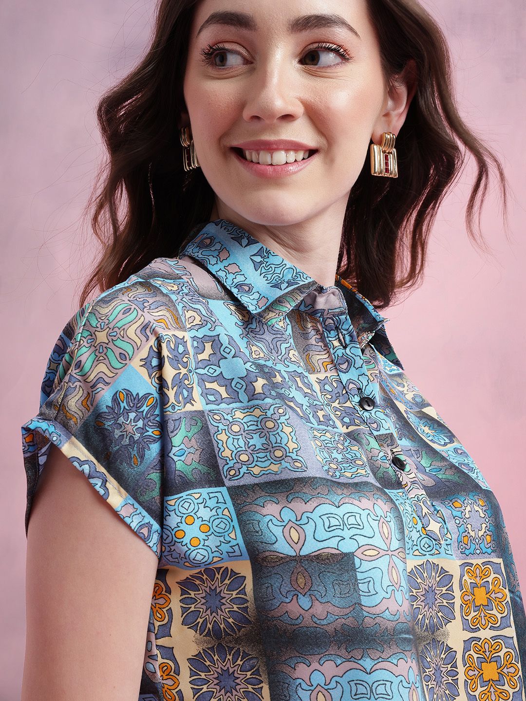 DressBerry Ethnic Motifs Print Extended Sleeves Shirt Style Top