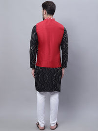 SOJANYA Leheriya Embroidered Sequinned Pure Cotton Kurta with Pyjamas & Nahru Jacket