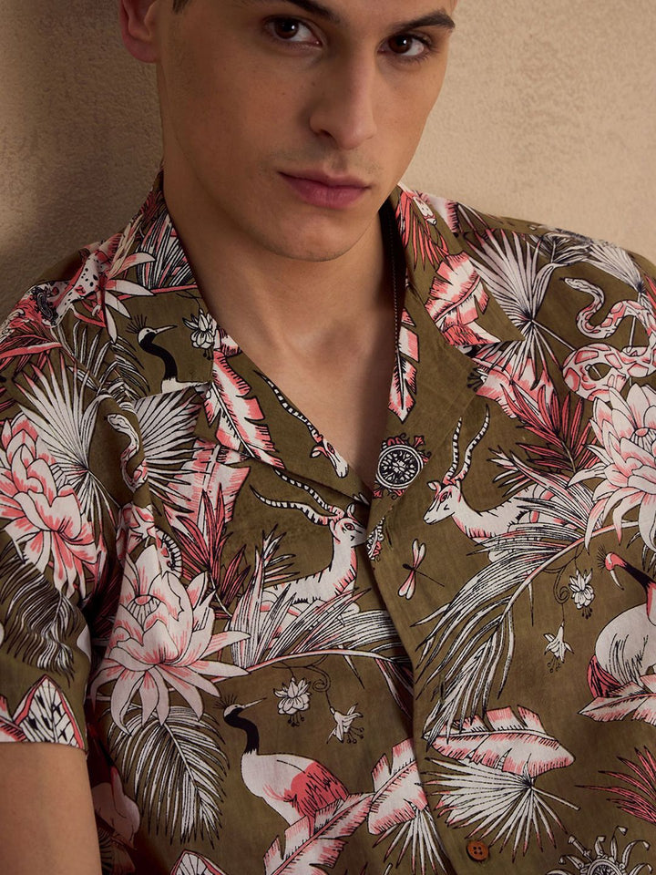 DENNISON Pure Cotton Tropical Printed Oversized Casual Shirt