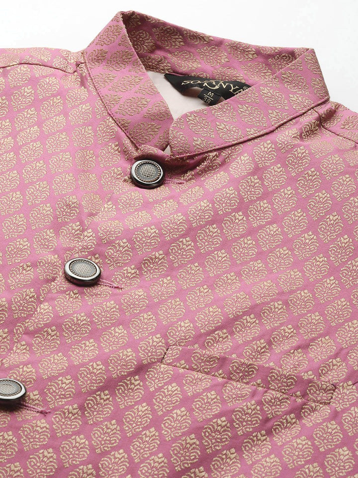 SOJANYA Lelaki Sea Green & Beige Thread Work Straight Kurta Churidar dengan Jaket Nehru