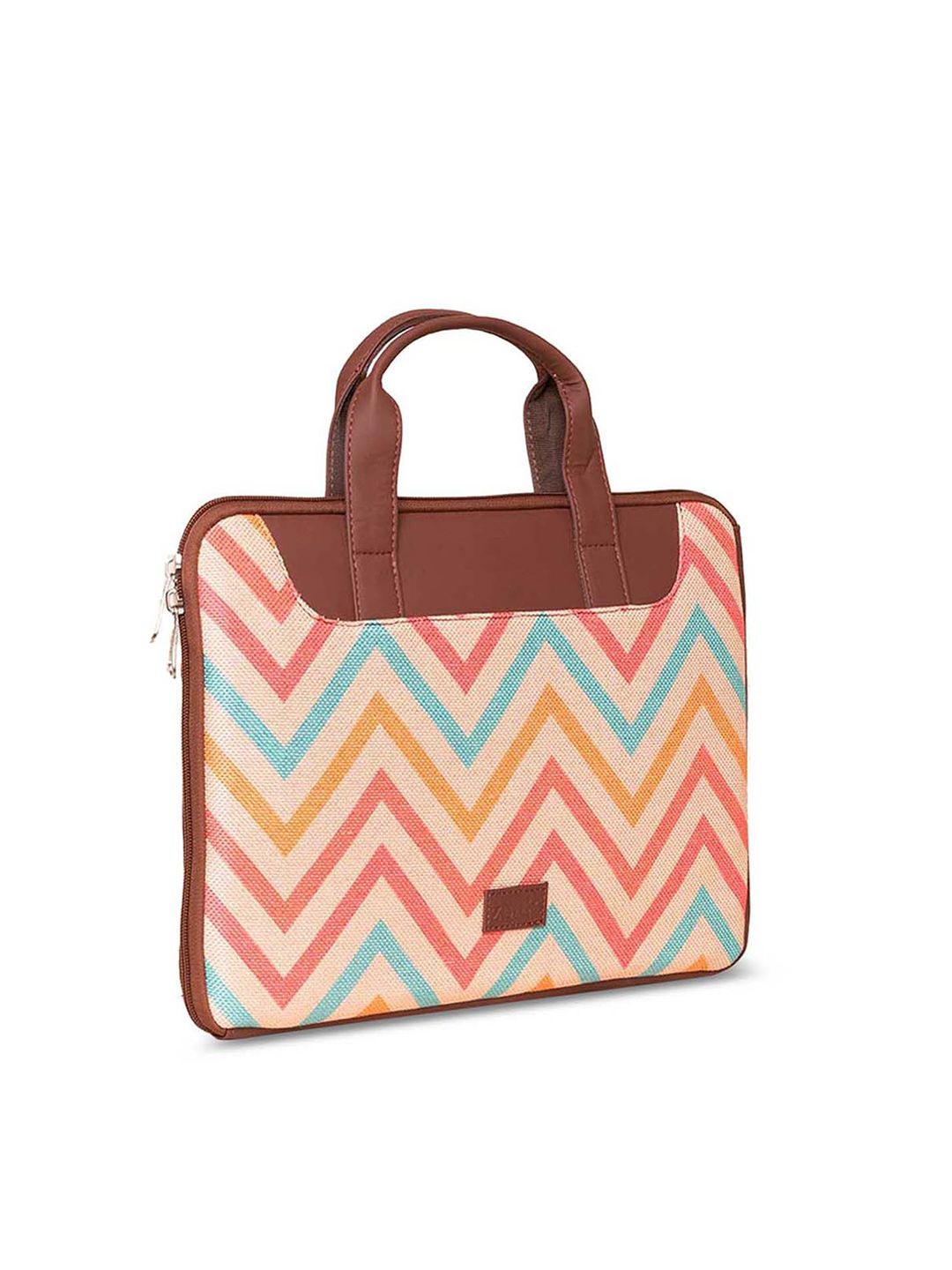 ZOUK Women Brown & Peach-Coloured Printed Jute Laptop Sleeve
