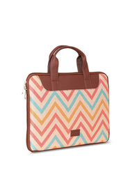 ZOUK Women Brown & Peach-Coloured Printed Jute Laptop Sleeve