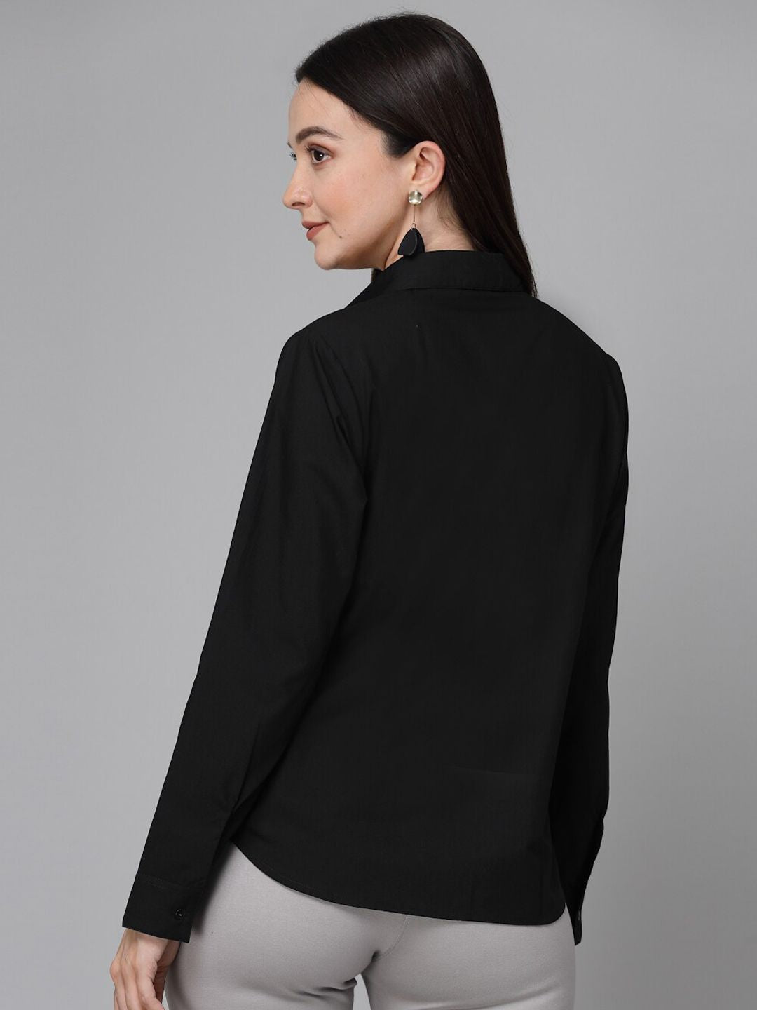 Style Quotient Black Smart Spread Collar Formal Shirt