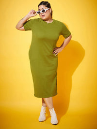 SASSAFRAS Curve Plus Size Round Neck Cotton Sheath Midi Dress