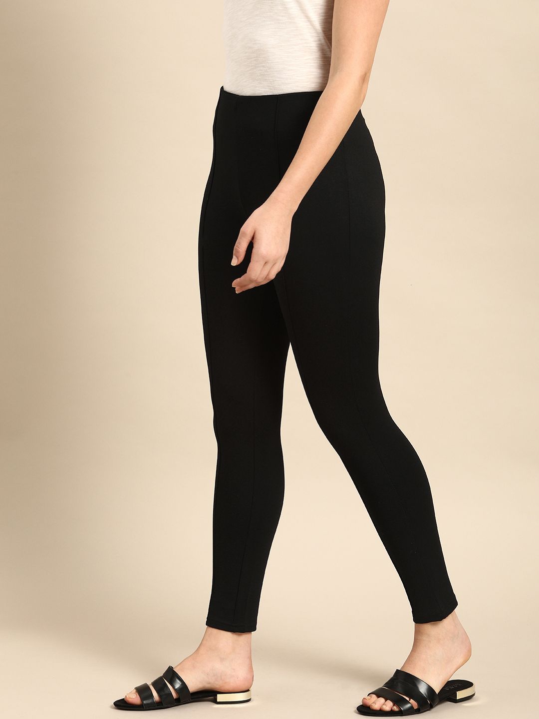 ether Women Black Solid Skinny Fit Treggings