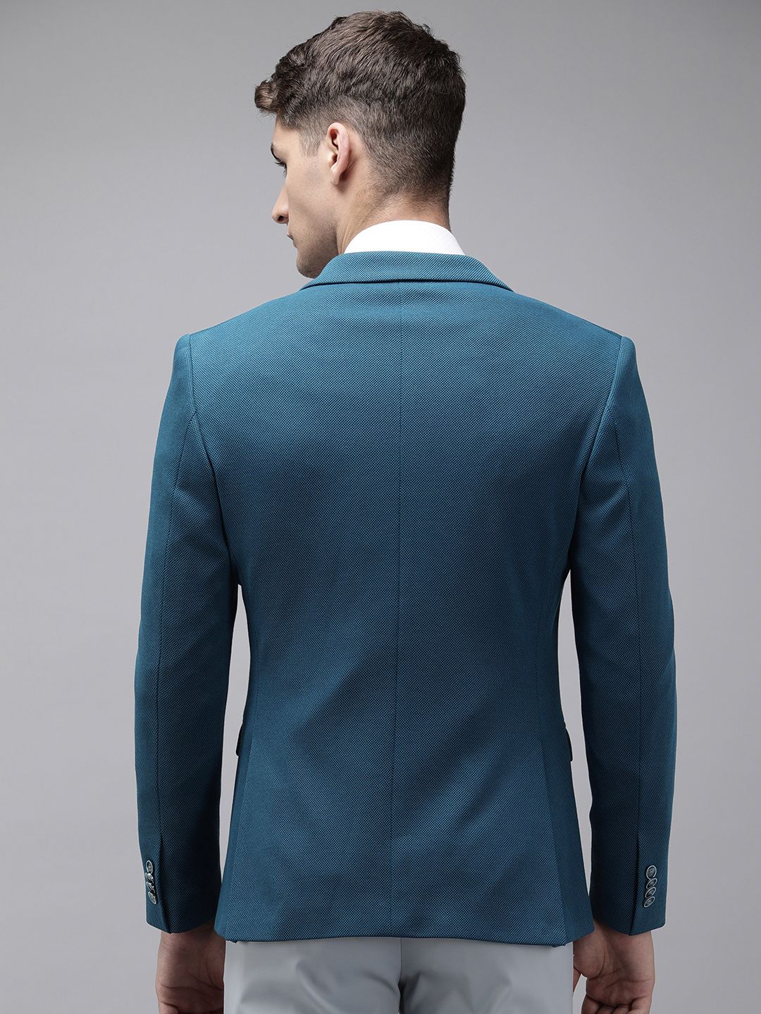 Park Avenue Self Design Textured Super Slim Fit Single Breasted Formal Blazer