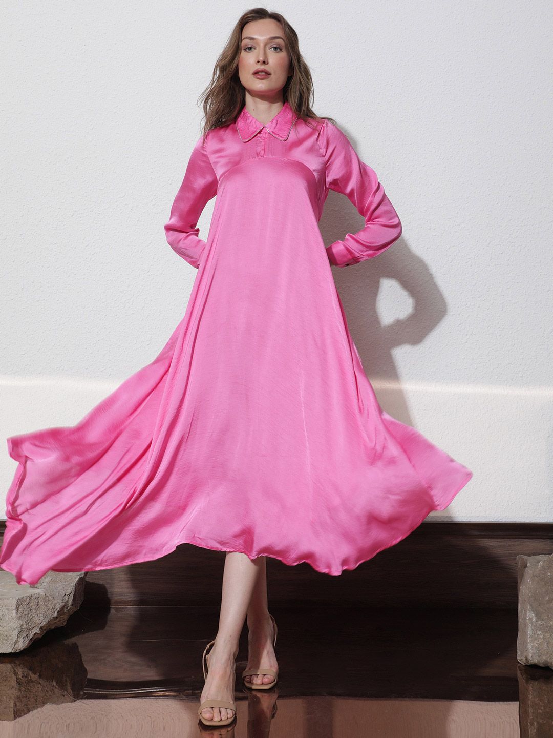 RAREISM Shirt Collar A-Line Maxi Dress