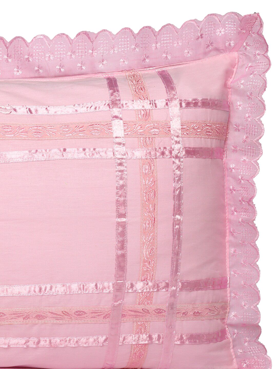 HOSTA HOMES Set Of 2 Pink Embroidered Lace 280 TC Pillow Covers