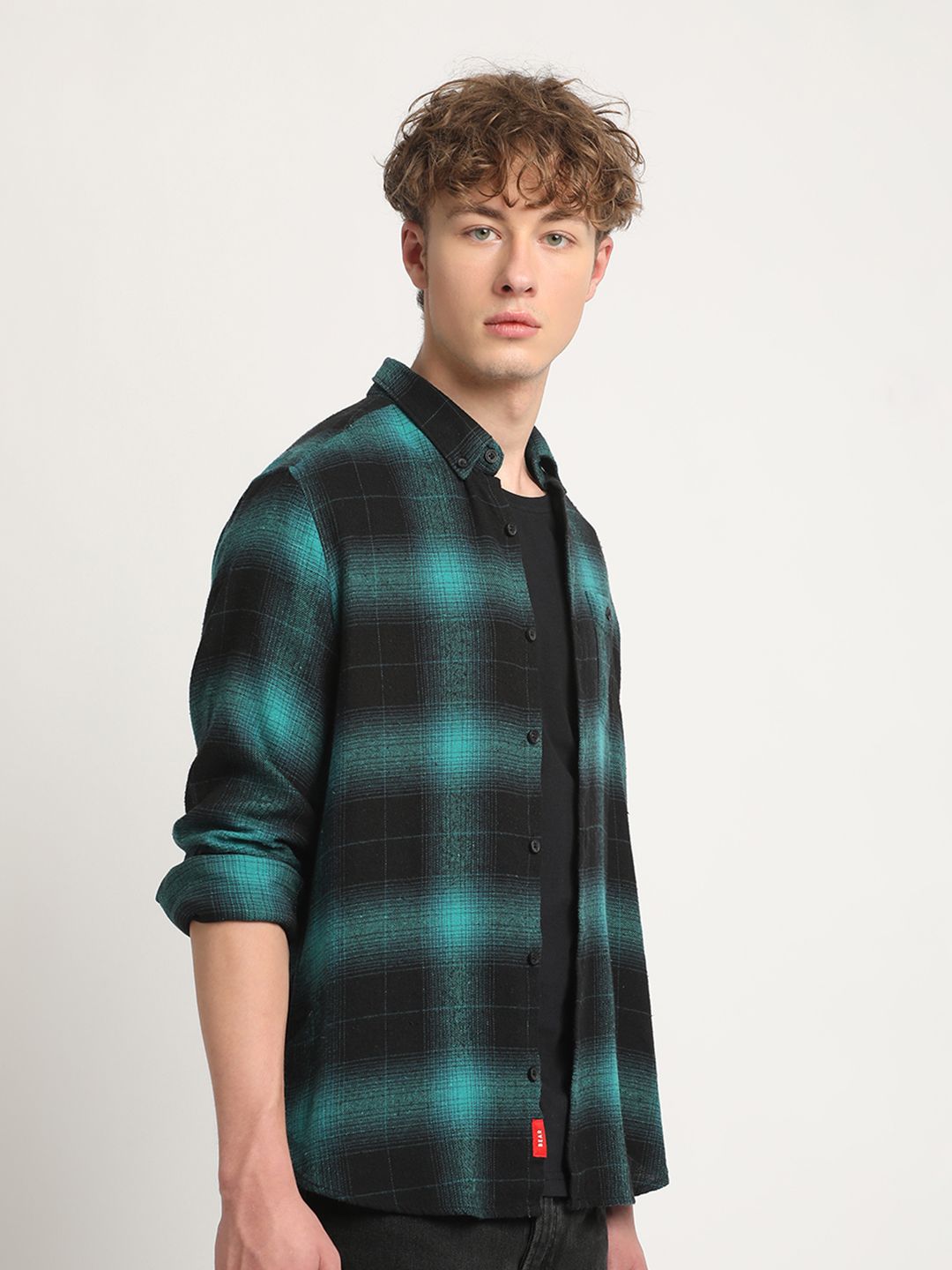 THE BEAR HOUSE Slim Fit Tartan Checked Pure Cotton Casual Shirt