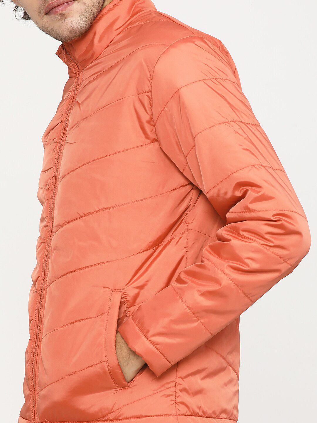 HIGHLANDER Men Orange Padded Jacket with Patchwork