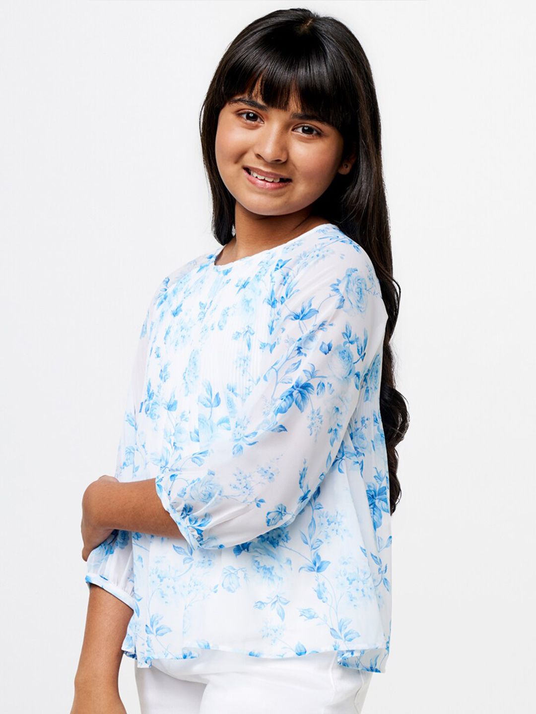AND Girls Floral Printed Raglan Sleeve Top