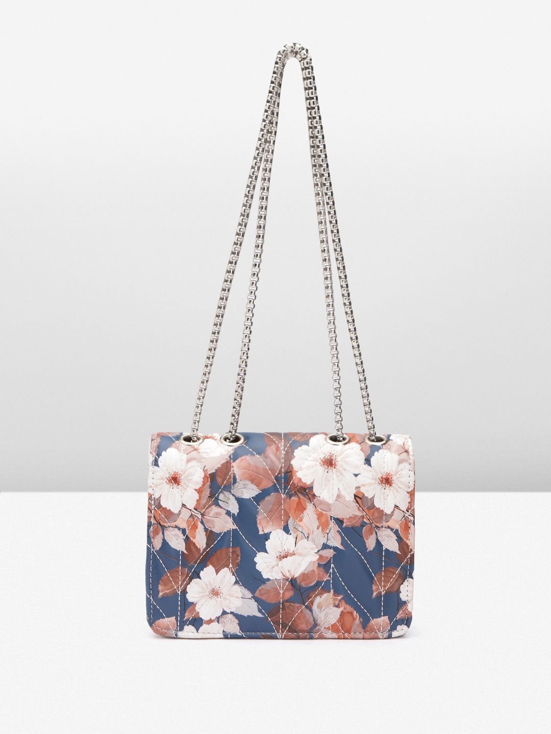 Lino Perros Floral Printed Structured Sling Bag with Quilted Detail