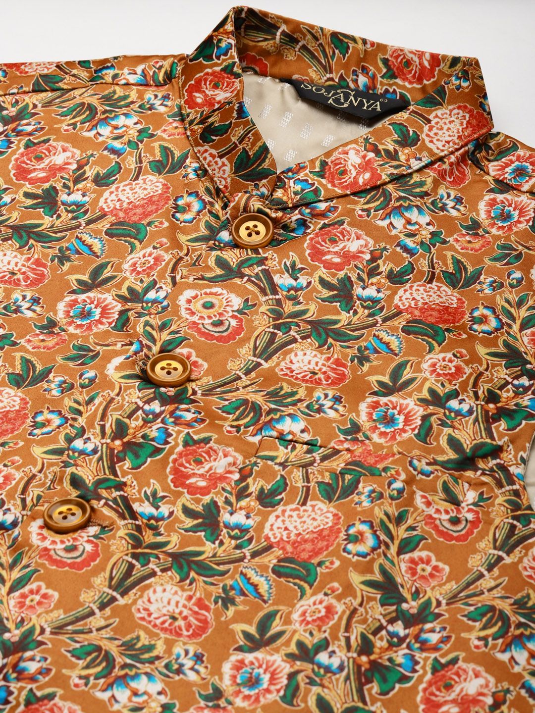 SOJANYA Men Beige & Rust Brown Kurta with Churidar